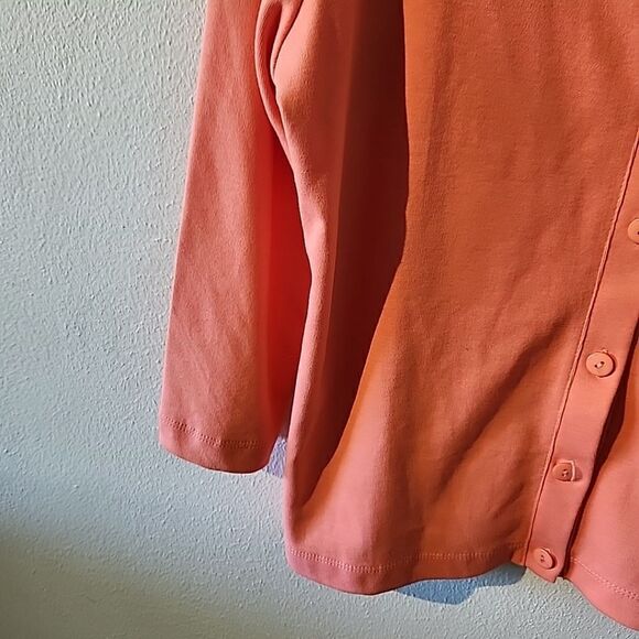 REBECCA MALONE Pink CORAL Floral BEADED BUTTON UP COTTON Cardigan L Summer Vibe - Picture 5 of 7